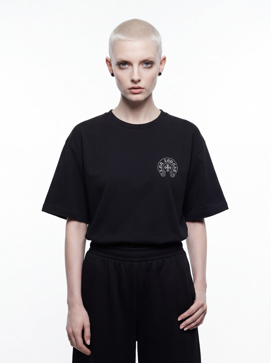 Outlaw Circle Back Tee - Black - Half Front — Cor Leonis SS26