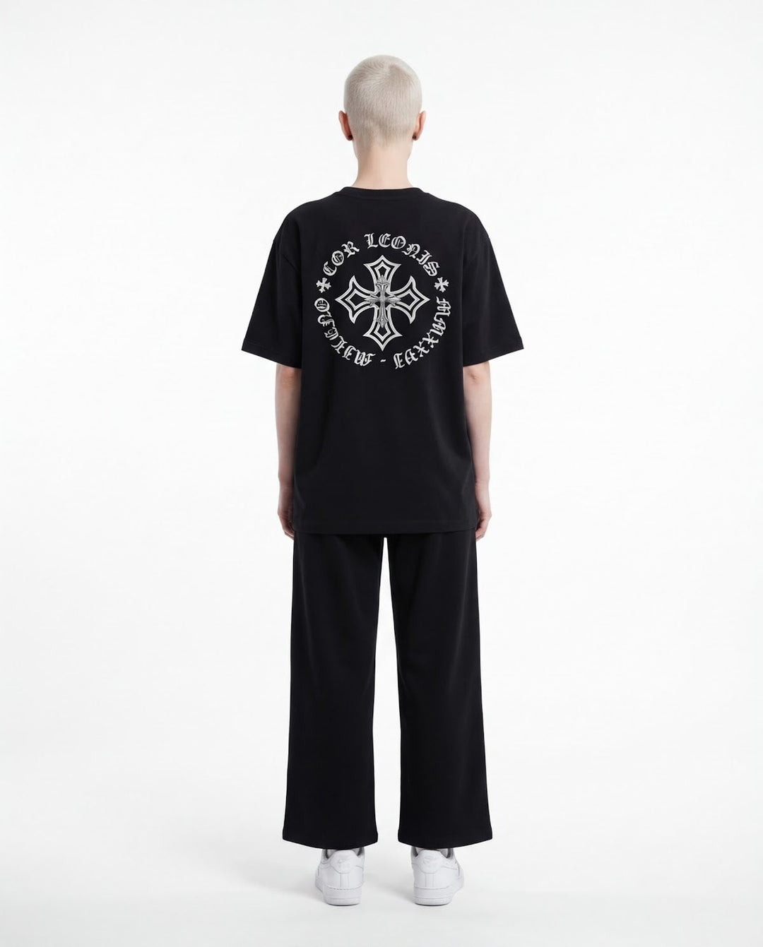 Outlaw Circle Back Tee - Black - Back Full Body — Cor Leonis SS26