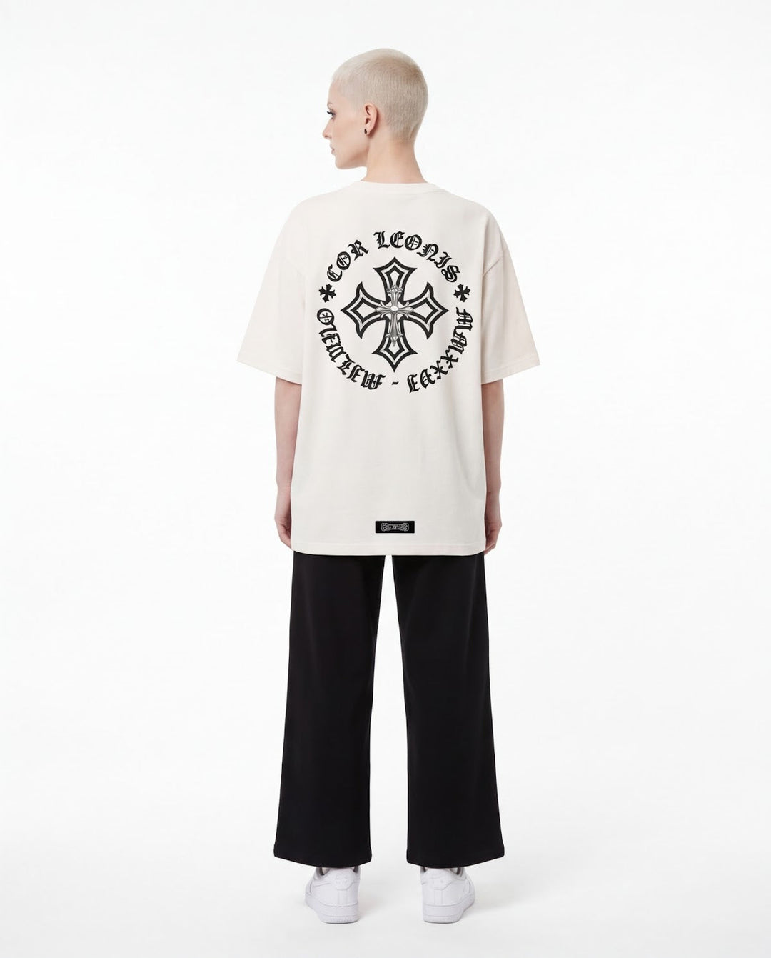 Outlaw Circle Back Tee - White - Back Full Body — Cor Leonis SS26
