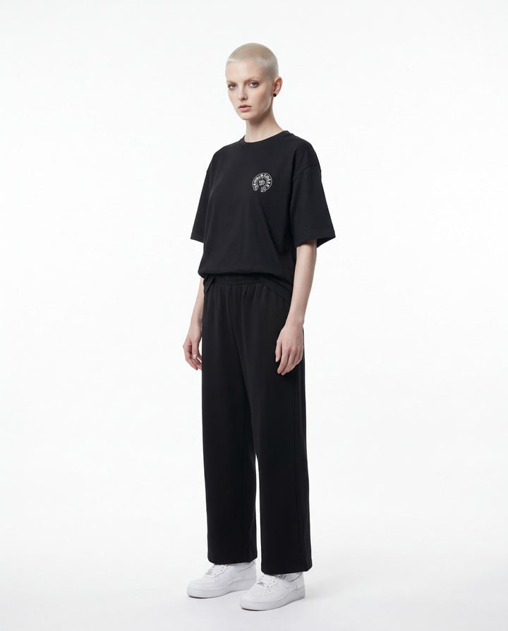 Outlaw Circle Back Tee - Black - Three-Quarter — Cor Leonis SS26