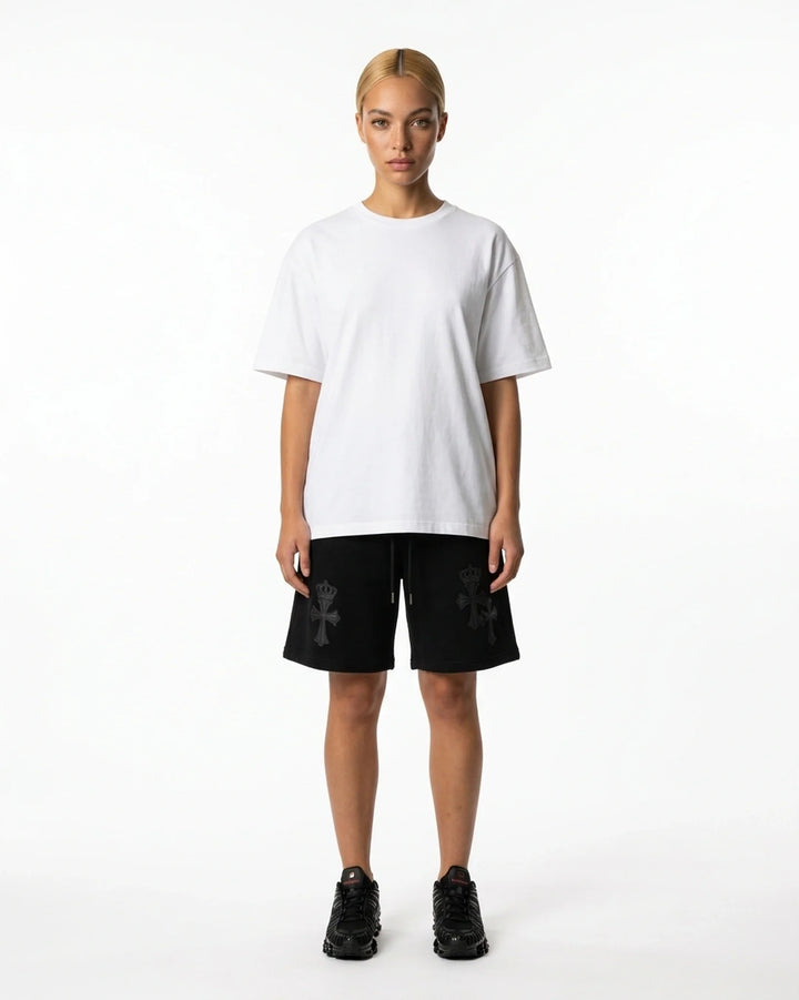 Cross Short Black Front View — Cor Leonis Gothic Streetwear SS26