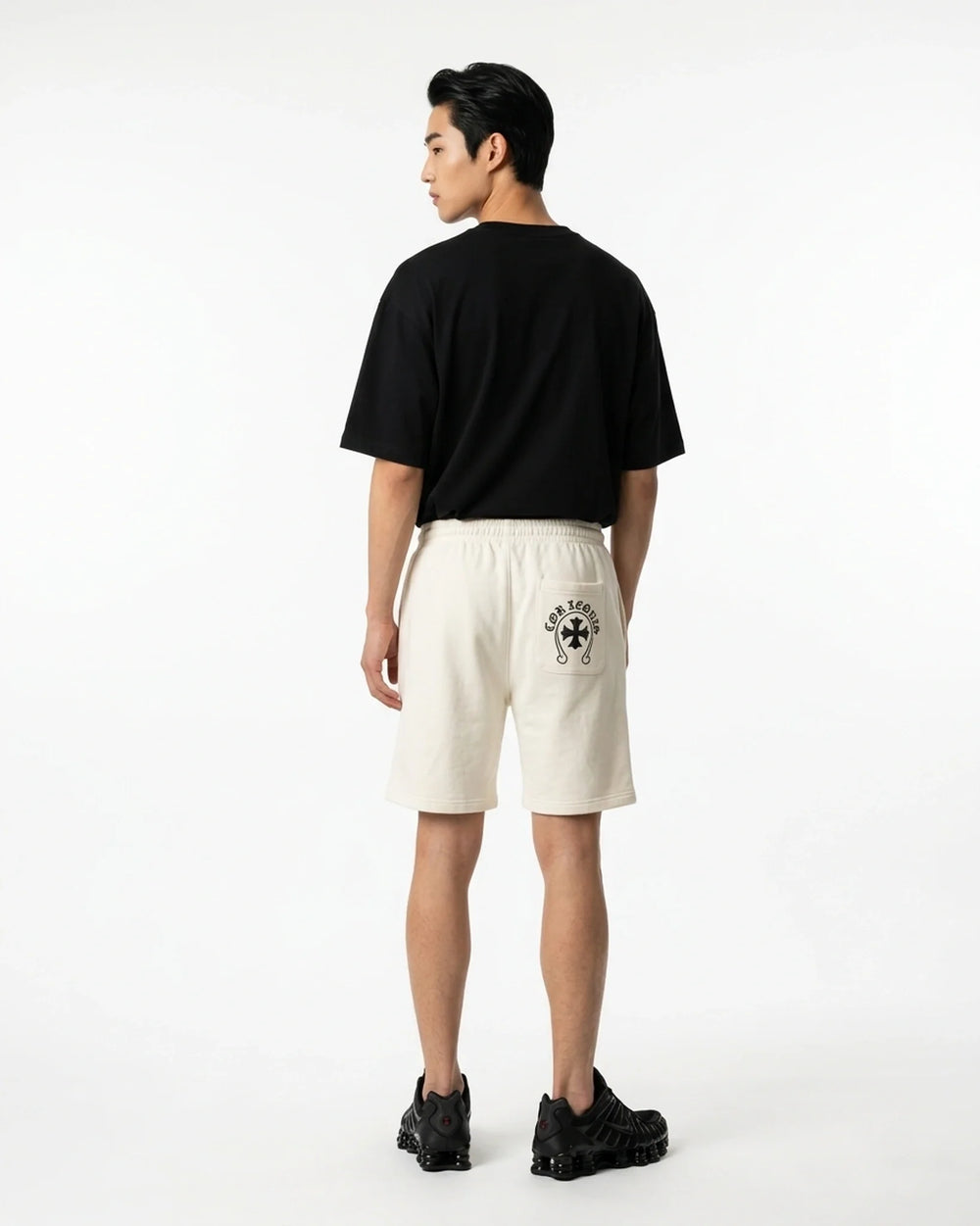 Cross Short White Back View — Cor Leonis Gothic Streetwear SS26
