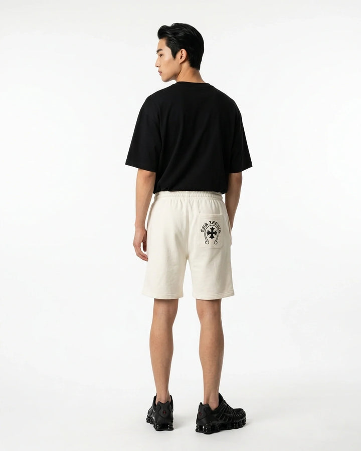 Cross Short White Back View — Cor Leonis Gothic Streetwear SS26