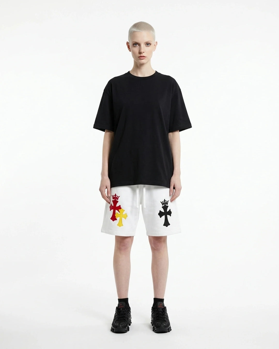 Essential Short White Front View — Cor Leonis Gothic Streetwear SS26