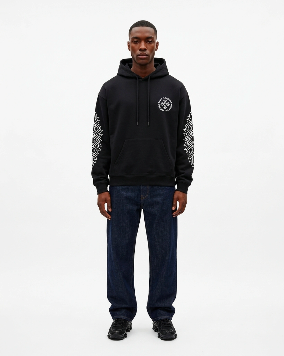 Dynasty Hoodie Black Front View — Cor Leonis Gothic Streetwear SS26