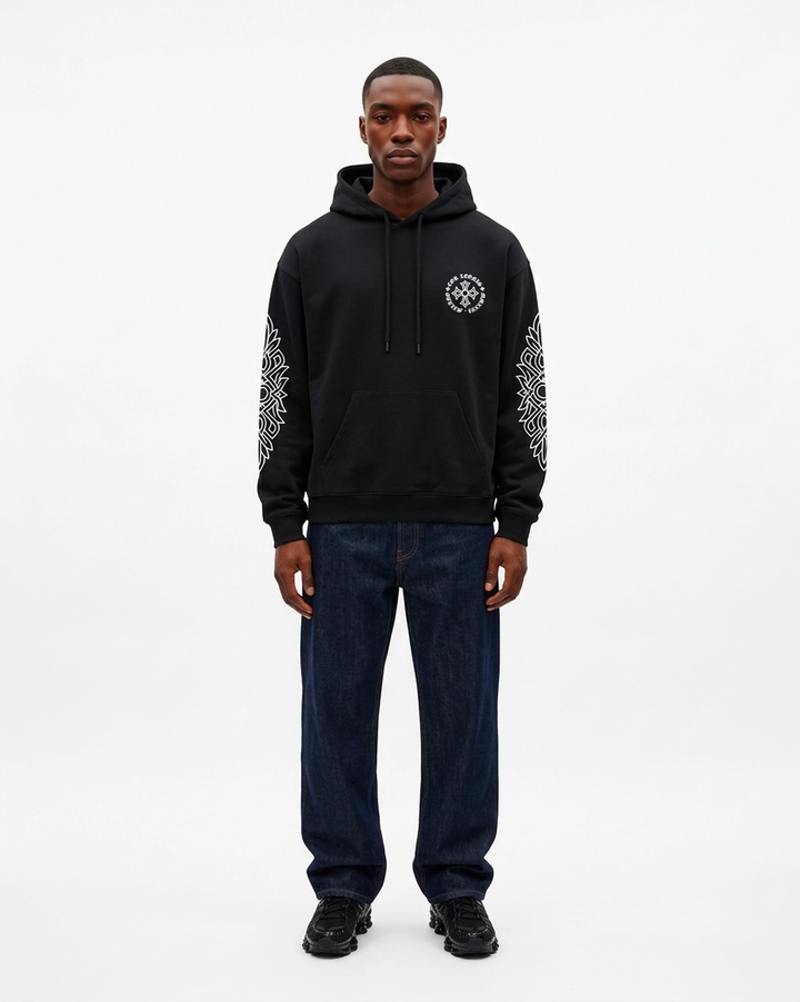 Dynasty Hoodie Black Front View — Cor Leonis Gothic Streetwear SS26