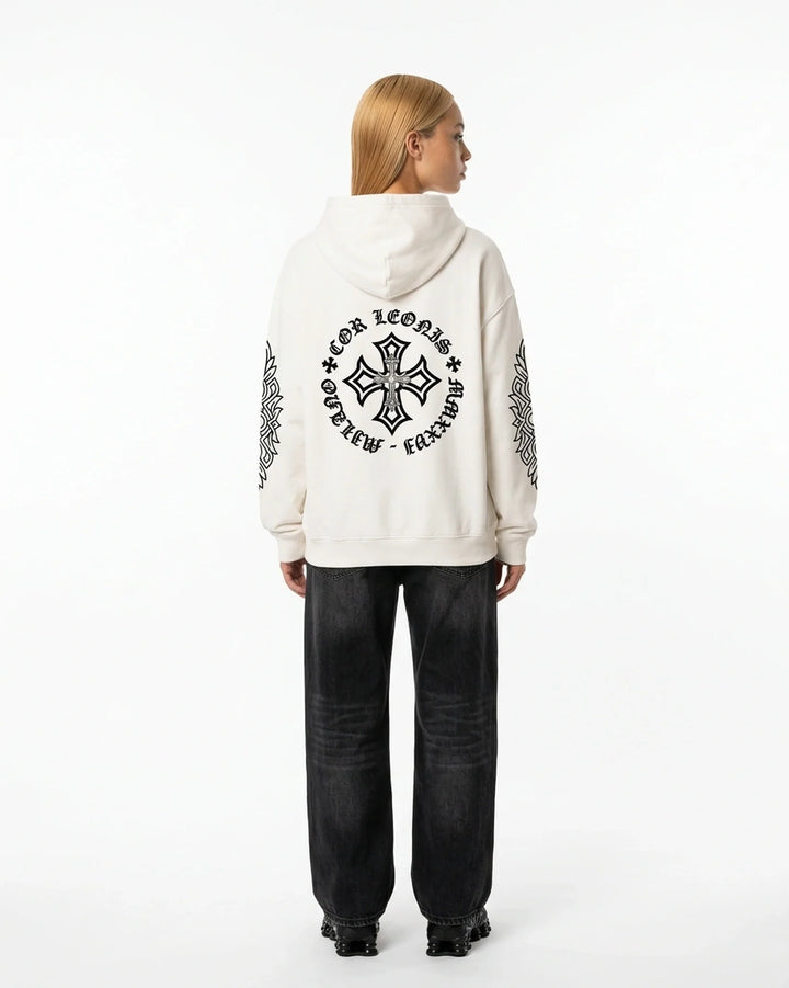 Dynasty Hoodie White Back View — Cor Leonis Gothic Streetwear SS26