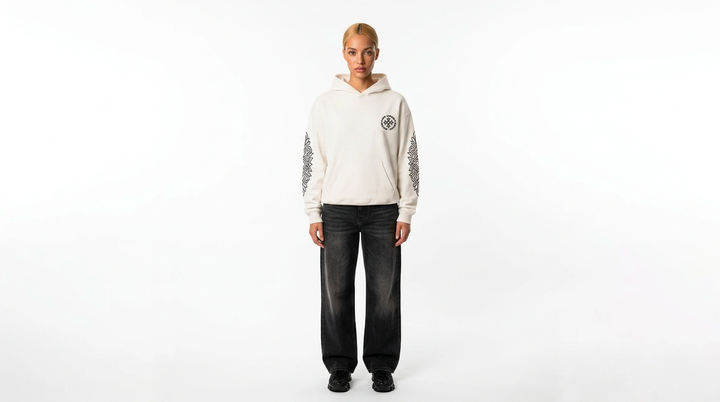 Dynasty Hoodie White Front View — Cor Leonis Gothic Streetwear SS26