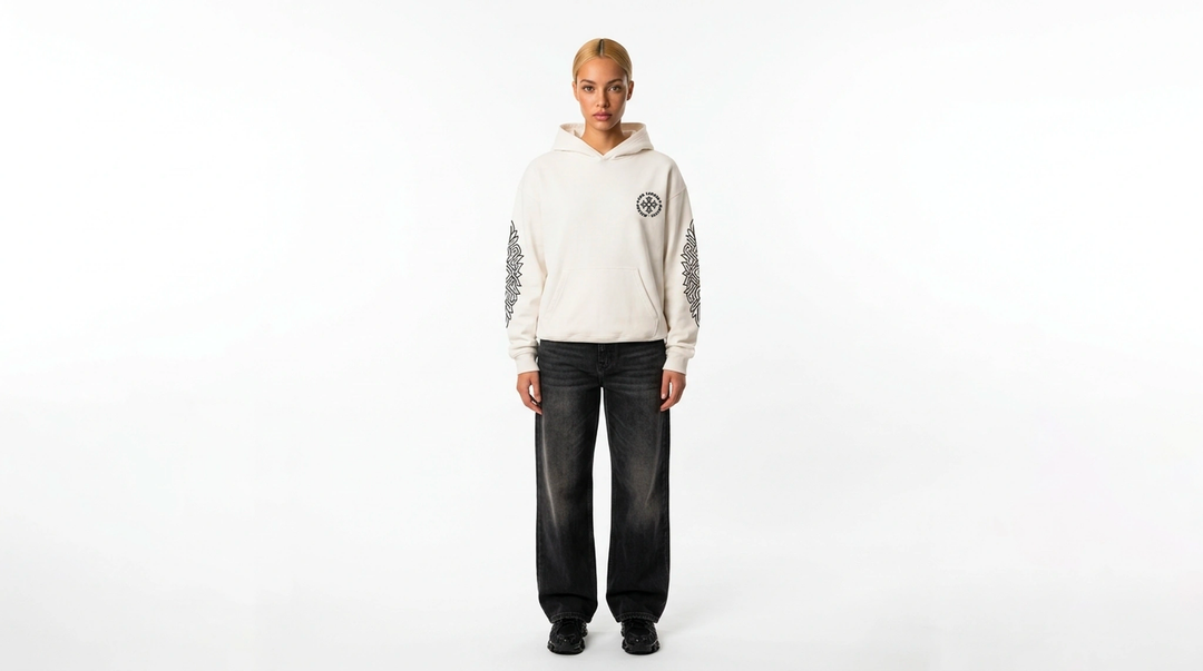 Dynasty Hoodie White Front View — Cor Leonis Gothic Streetwear SS26