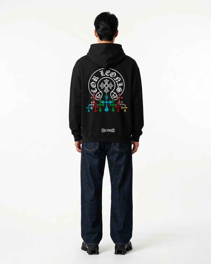 Multi-Cross Hoodie Black Back View — Cor Leonis Gothic Streetwear SS26