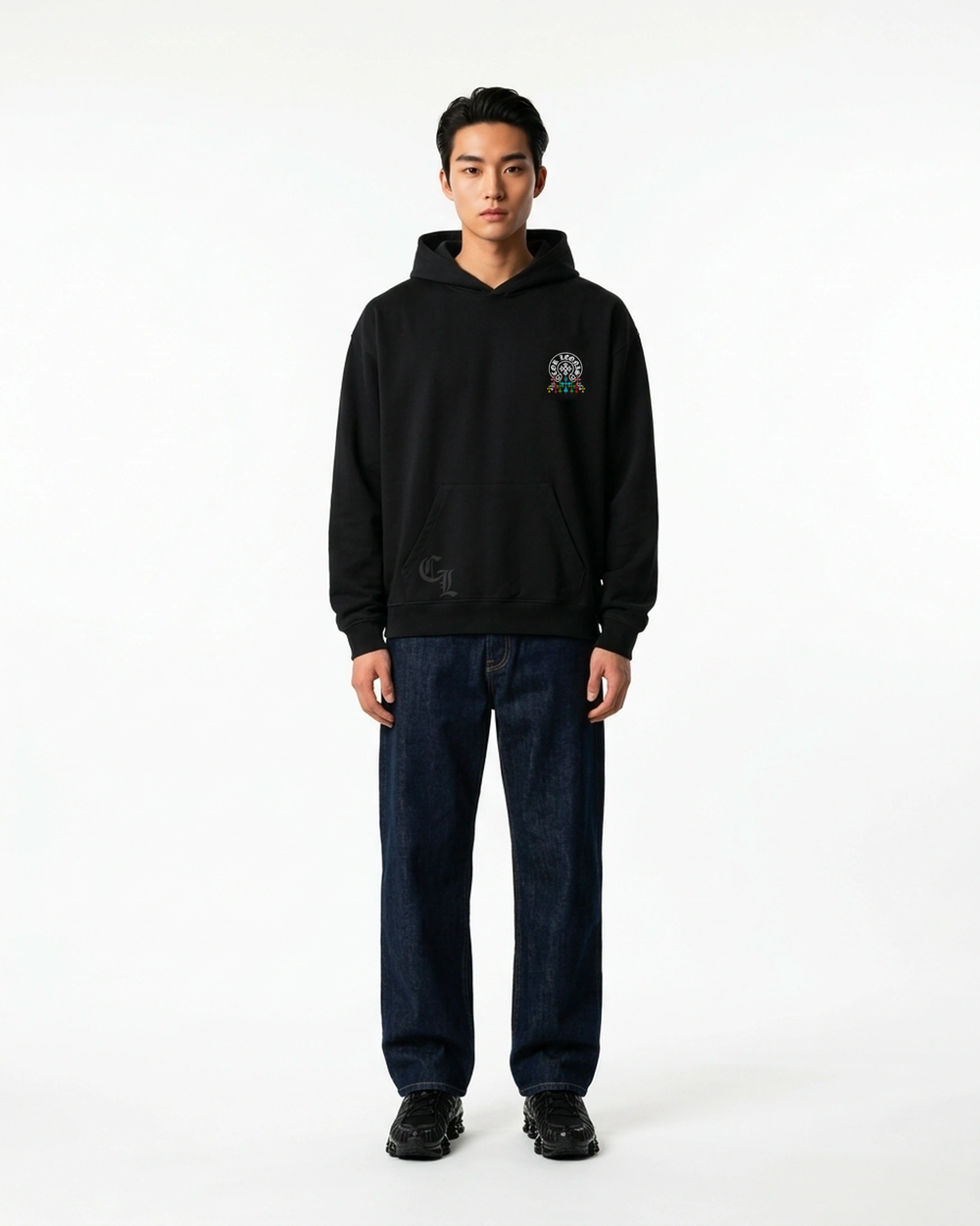 Multi-Cross Hoodie Black Front View — Cor Leonis Gothic Streetwear SS26