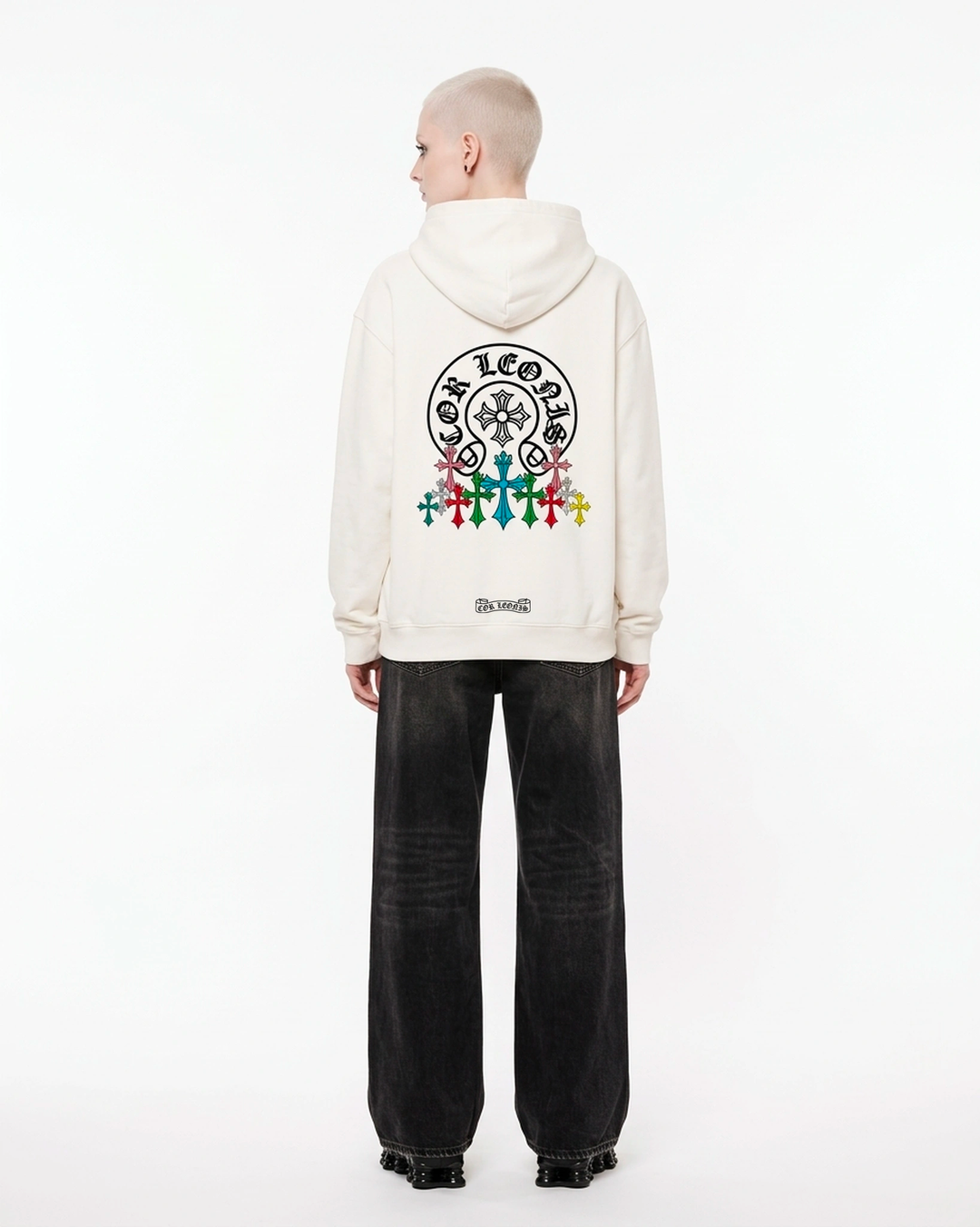 Multi-Cross Hoodie White Back View — Cor Leonis Gothic Streetwear SS26