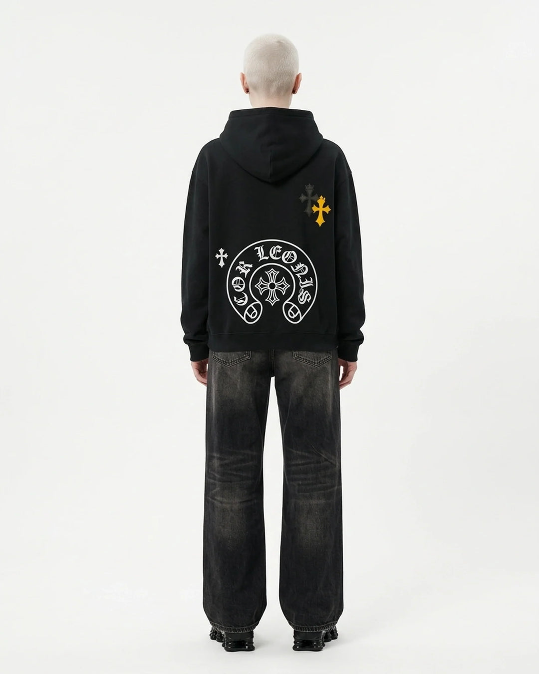 Crest Hoodie Black Back View — Cor Leonis Gothic Streetwear SS26
