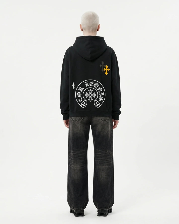 Crest Hoodie Black Back View — Cor Leonis Gothic Streetwear SS26