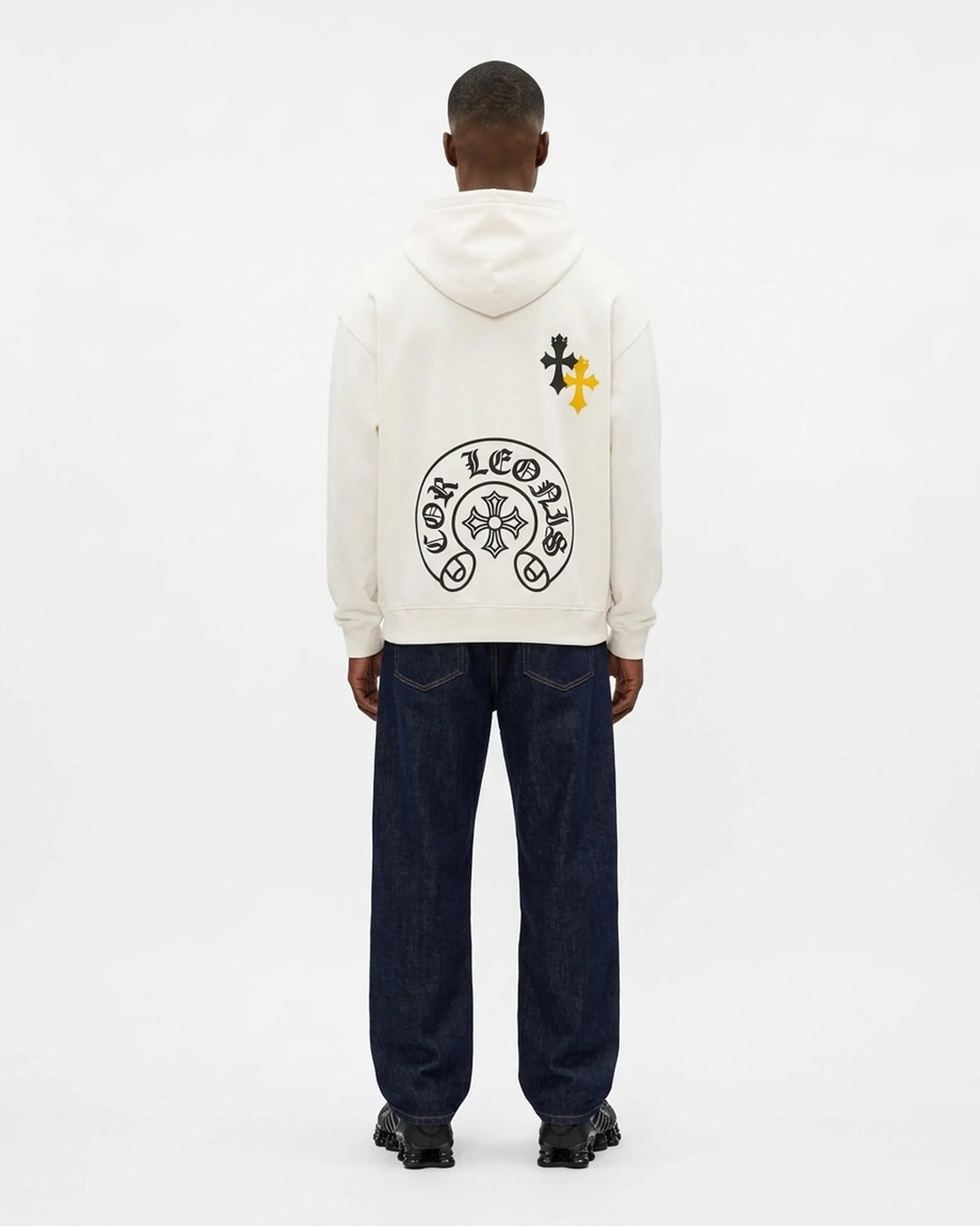 Crest Hoodie White Back View — Cor Leonis Gothic Streetwear SS26