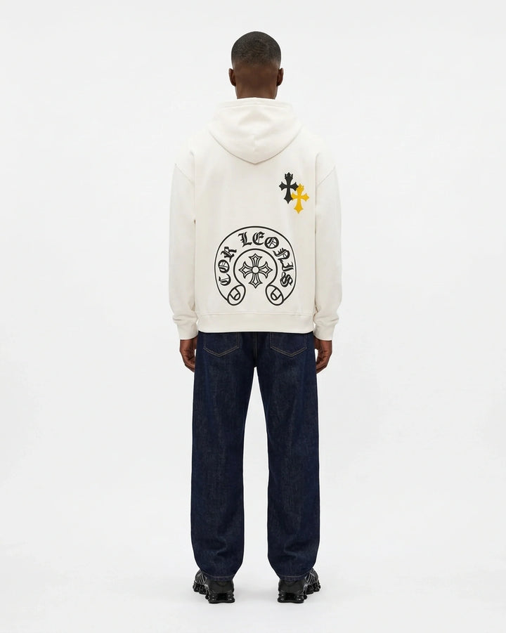 Crest Hoodie White Back View — Cor Leonis Gothic Streetwear SS26