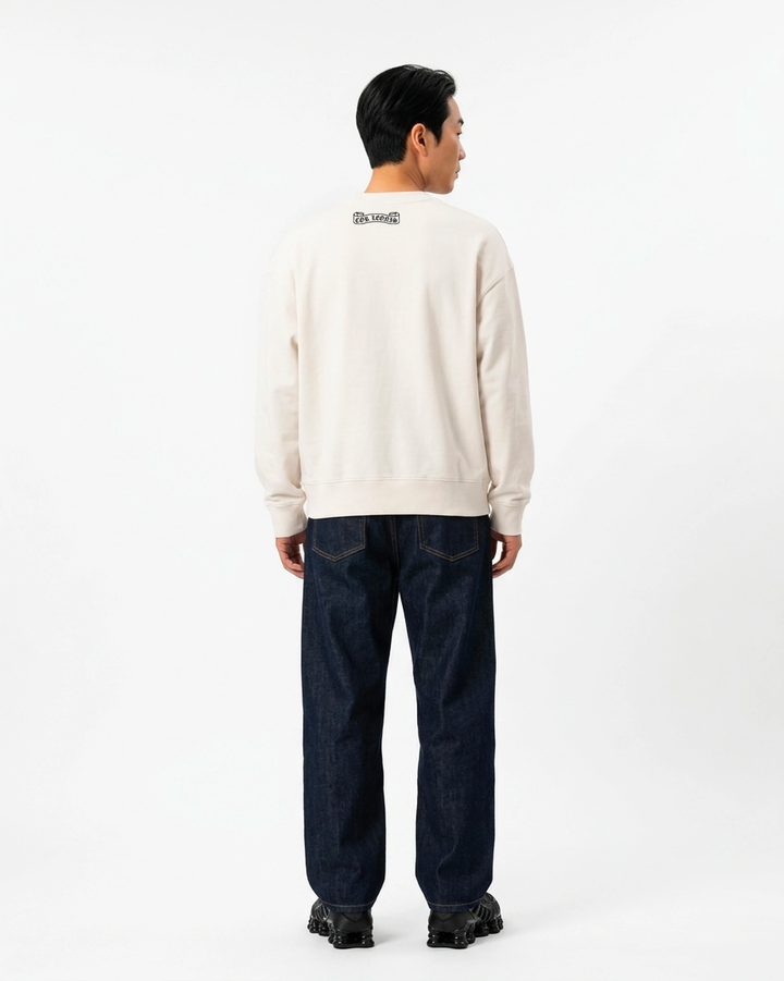 Insignia Crewneck White Back View — Cor Leonis Gothic Streetwear SS26