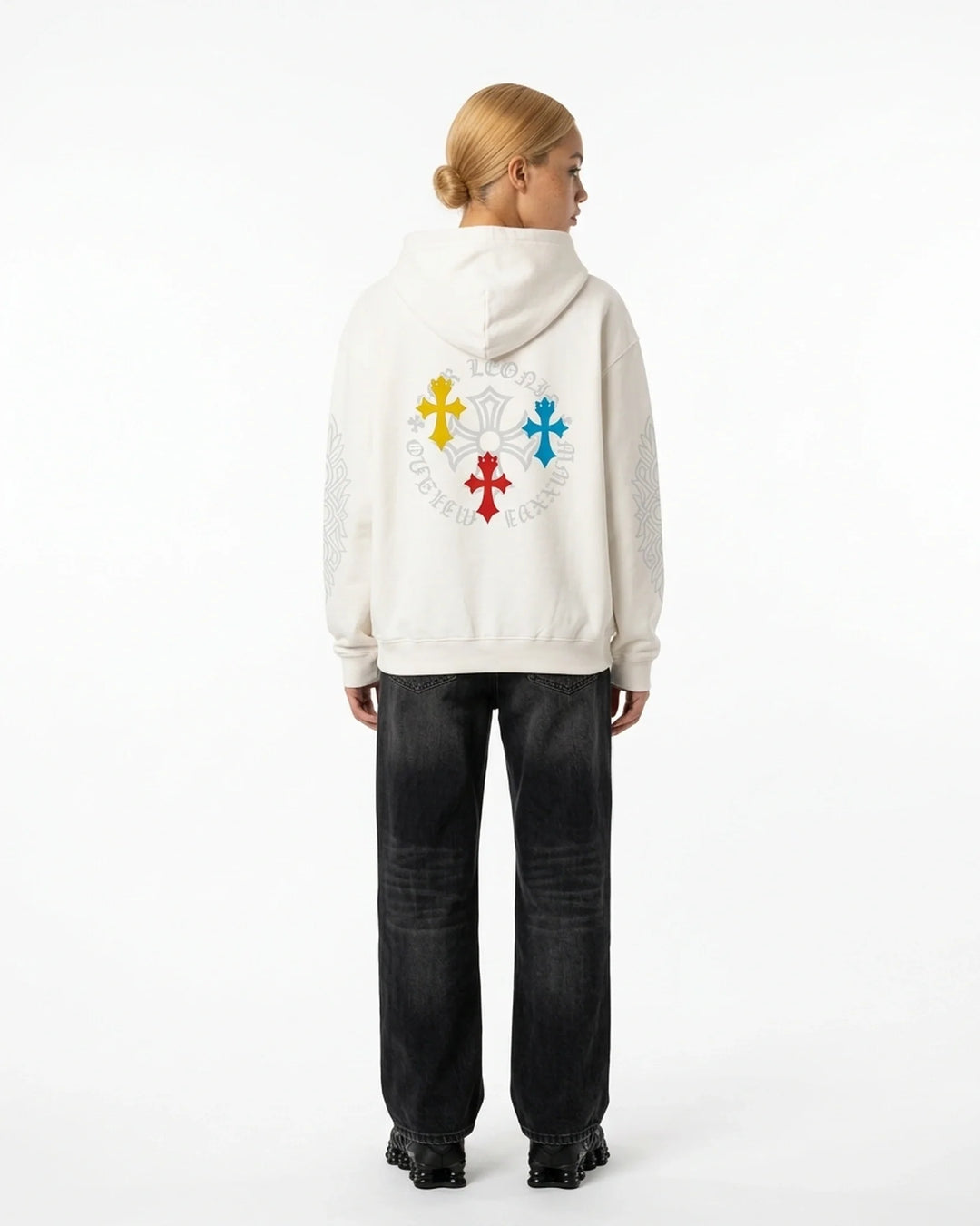 Catacomb Zip Hoodie White Back View — Cor Leonis Gothic Streetwear SS26