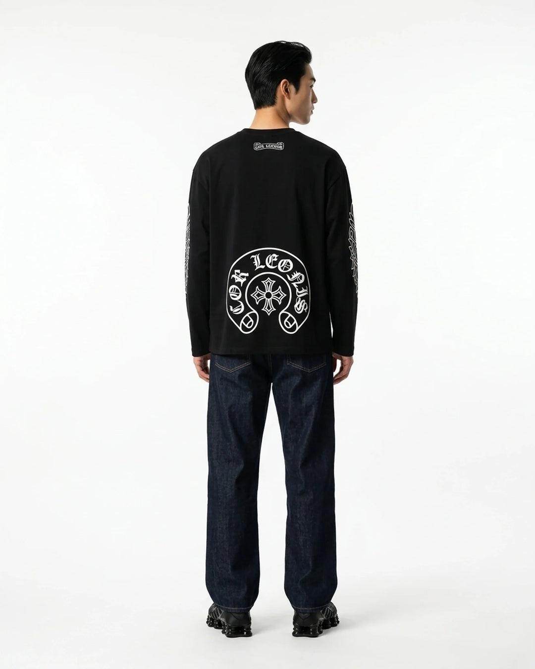 Long Sleeve Cross Tee Black Back View — Cor Leonis Gothic Streetwear SS26
