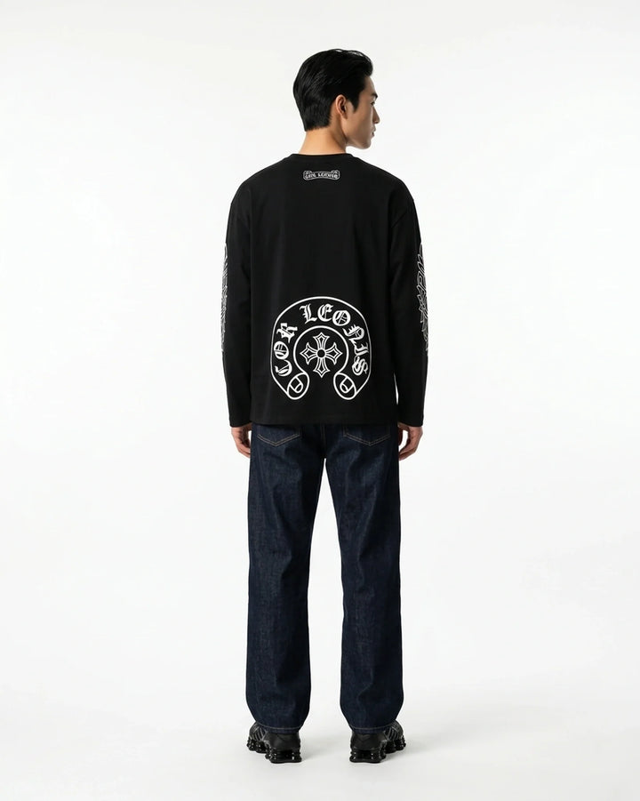Long Sleeve Cross Tee Black Back View — Cor Leonis Gothic Streetwear SS26