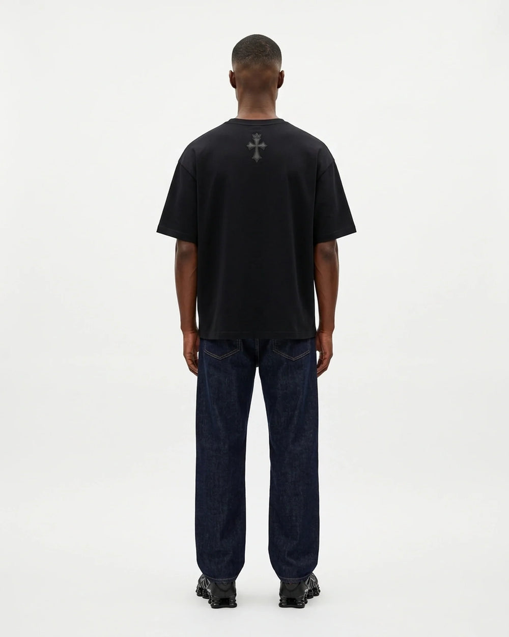Pocket Cross Tee Black Back View — Cor Leonis Gothic Streetwear SS26