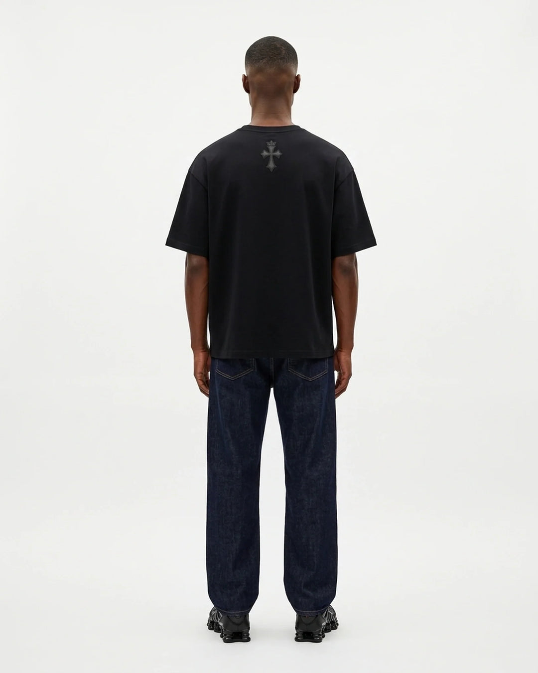 Pocket Cross Tee Black Back View — Cor Leonis Gothic Streetwear SS26
