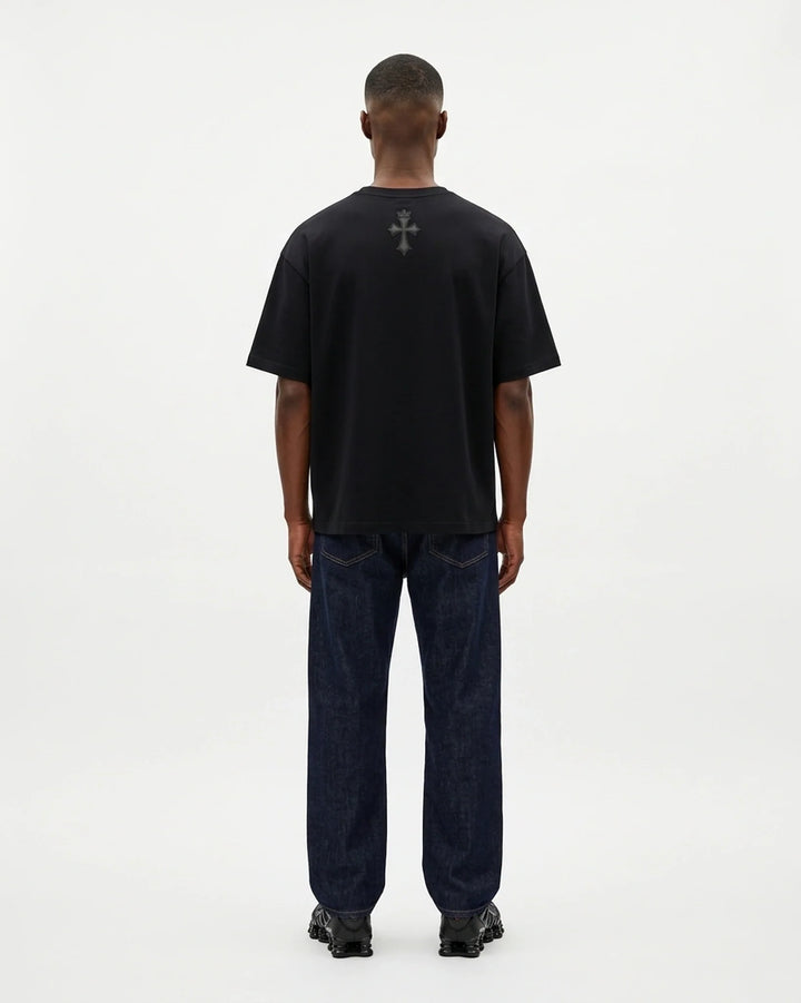 Pocket Cross Tee Black Back View — Cor Leonis Gothic Streetwear SS26