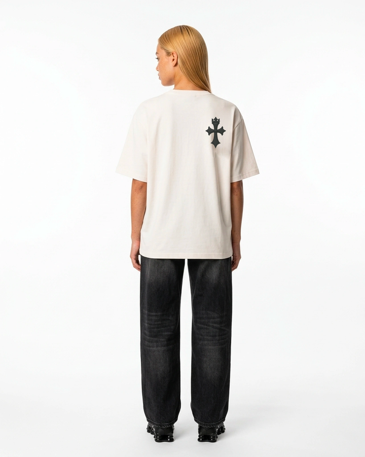 Pocket Cross Tee White Back View — Cor Leonis Gothic Streetwear SS26