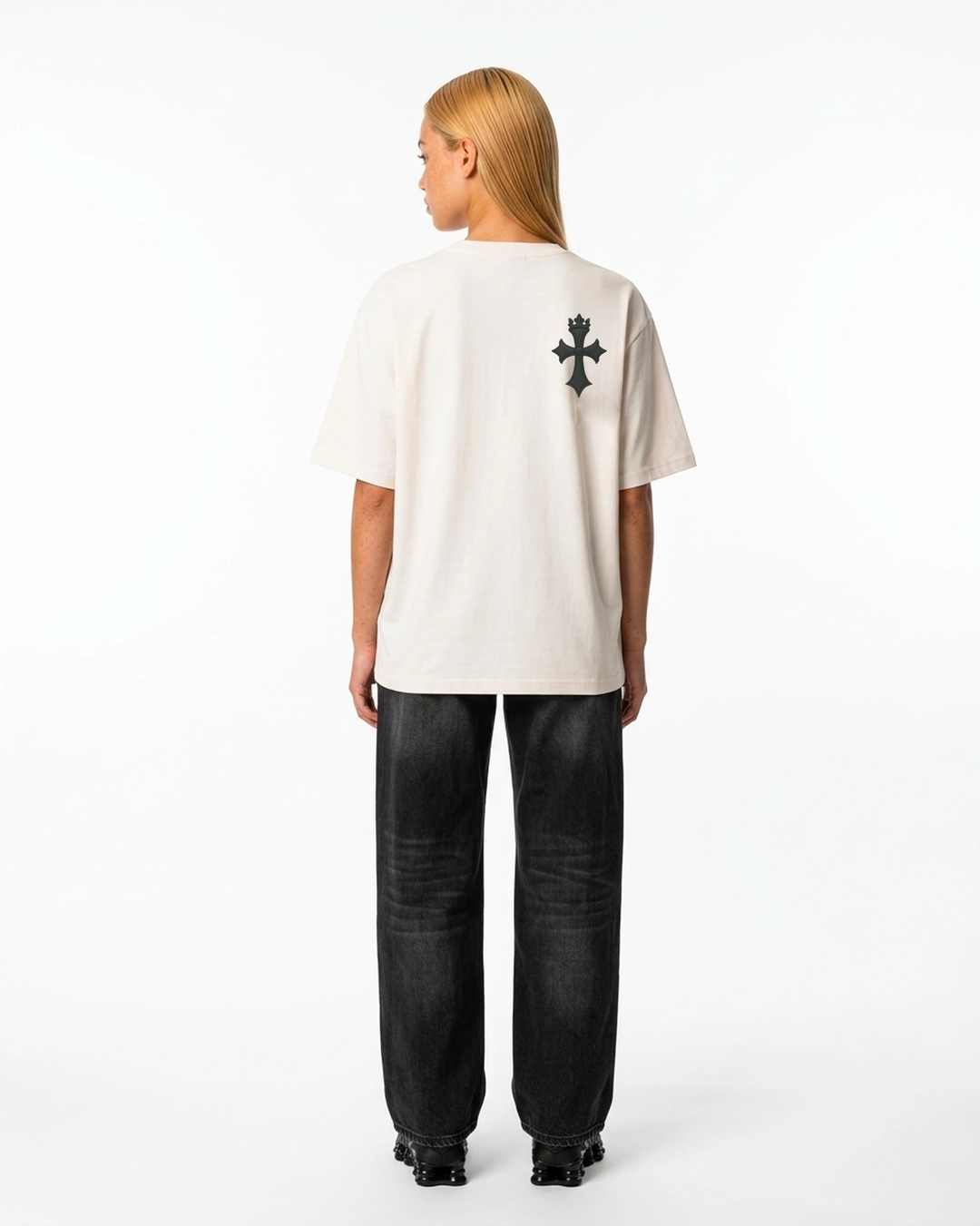 Pocket Cross Tee White Back View — Cor Leonis Gothic Streetwear SS26