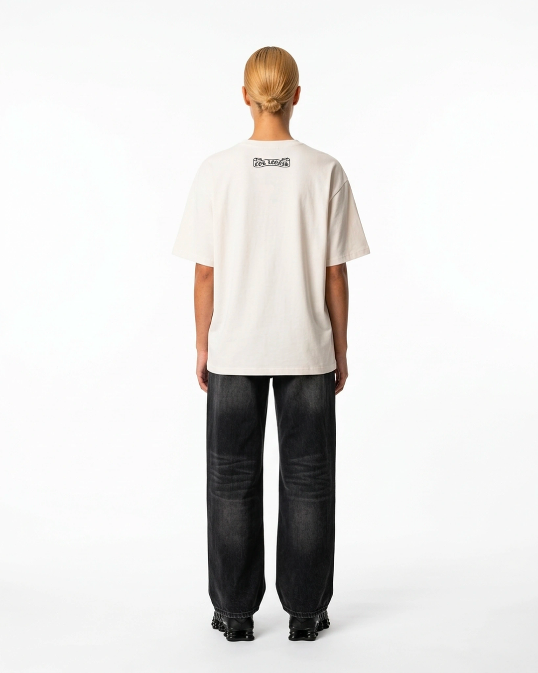 Crowned Cross Oversized Tee White Back View — Cor Leonis Gothic Streetwear SS26