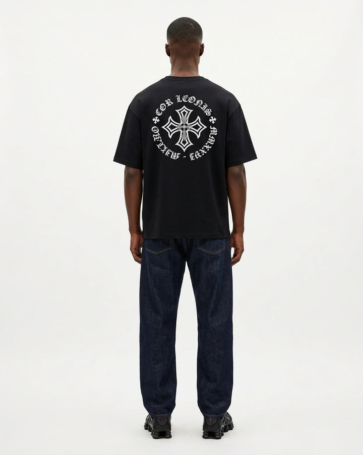Circle Crest Regular Fit Tee Black Back View — Cor Leonis Gothic Streetwear SS26
