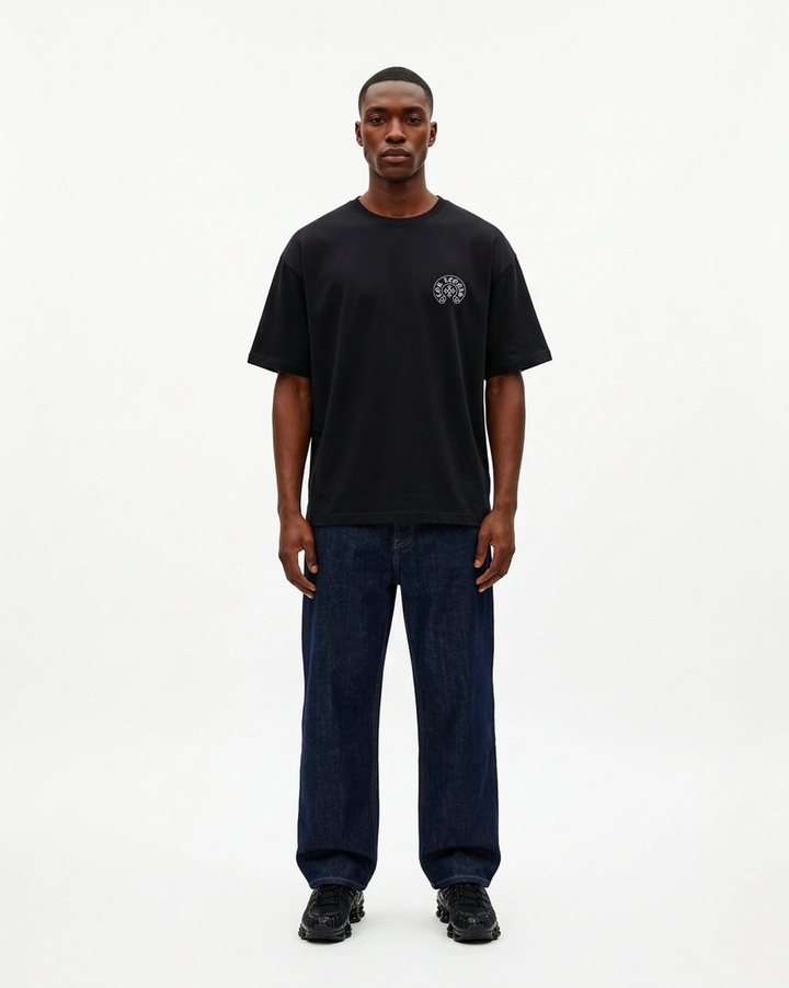 Circle Crest Regular Fit Tee Black Front View — Cor Leonis Gothic Streetwear SS26