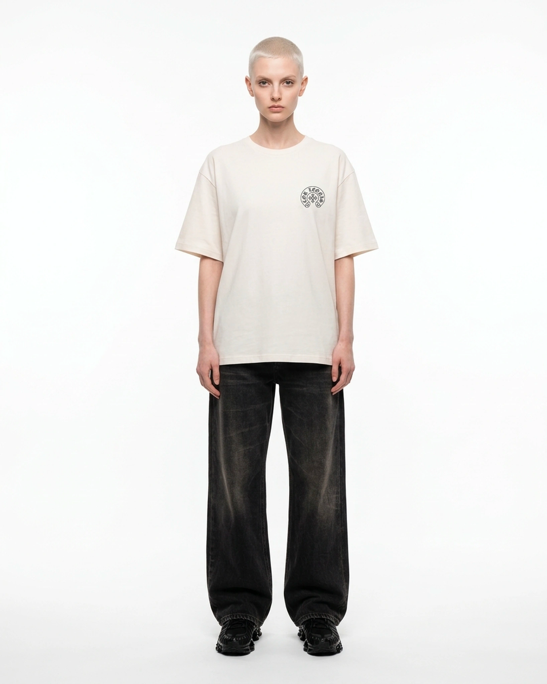 Circle Crest Regular Fit Tee White Front View — Cor Leonis Gothic Streetwear SS26