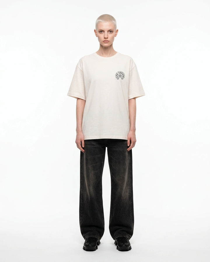 Circle Crest Regular Fit Tee White Front View — Cor Leonis Gothic Streetwear SS26