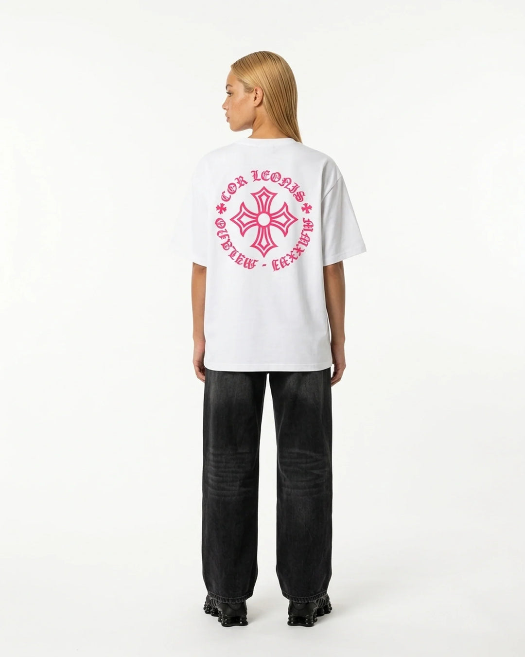 Optic White Tee White Back View — Cor Leonis Gothic Streetwear SS26